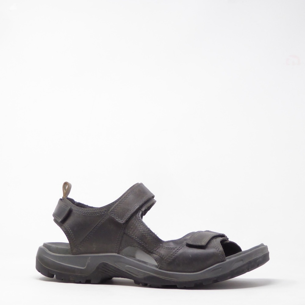 Ecco Mens Sport Sandals Gray Leather Offroad Three Strap Hiking 47 / 13
